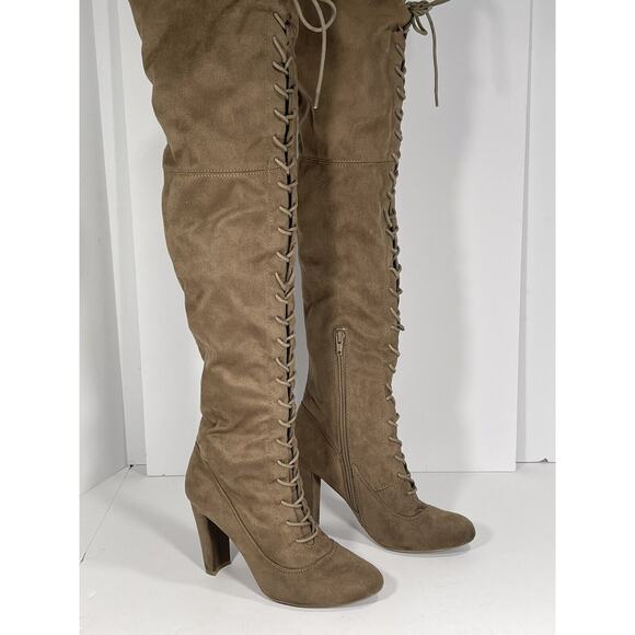 FASHION NOVA Women's YOU MADE YOUR CHOICE Taupe BOOTS Sz 8 Right High Brown/tan - Picture 3 of 12